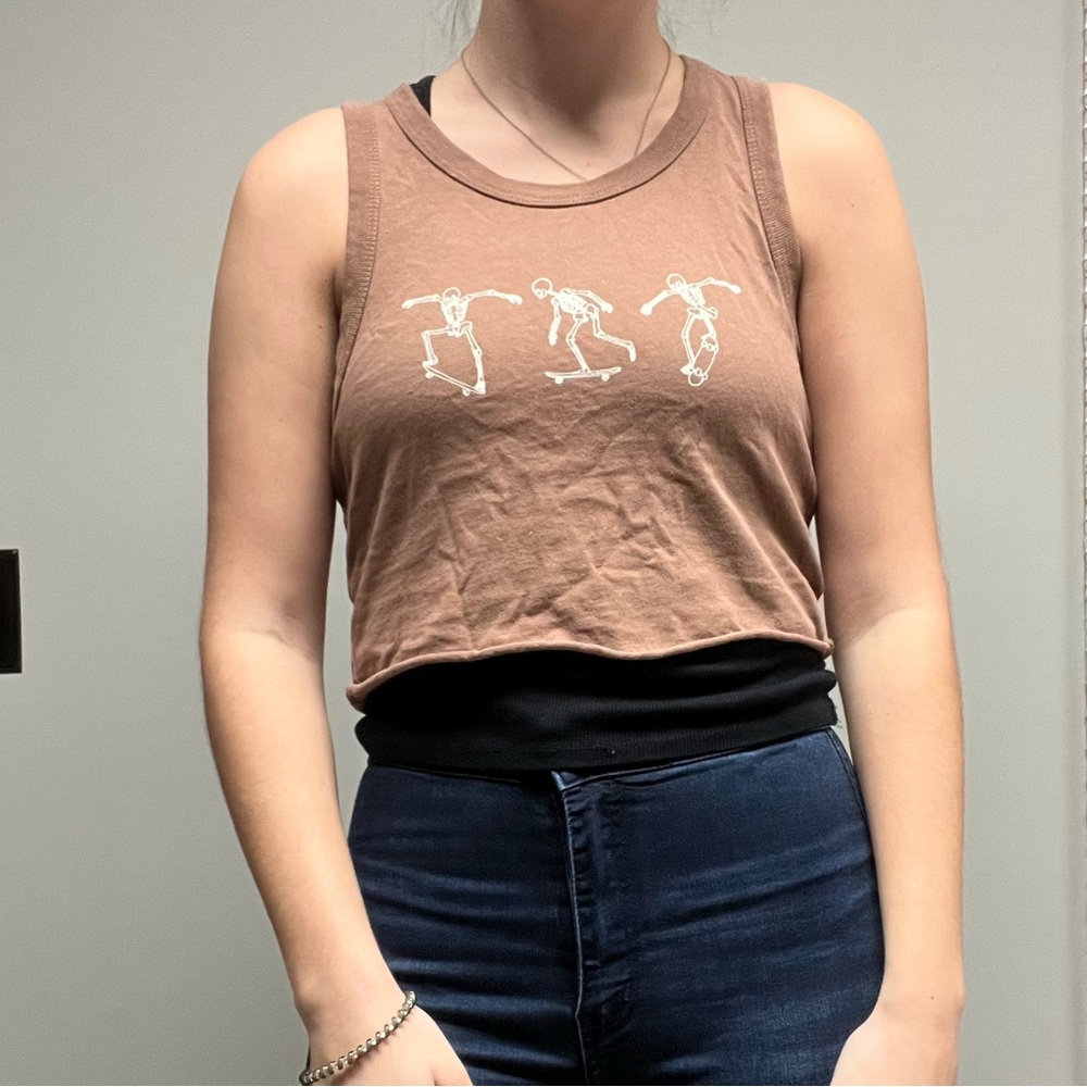 Full Tilt Brown Skeleton Graphic Muscle Tee